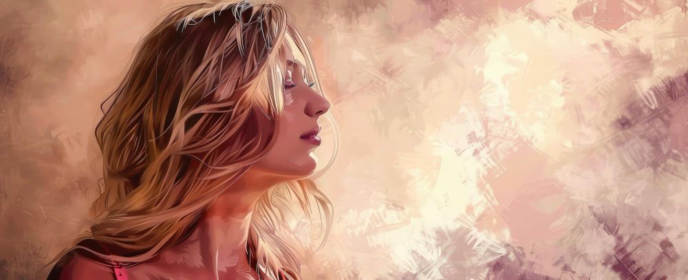 Frau in sich hineinspürend (Aquarell, hell)