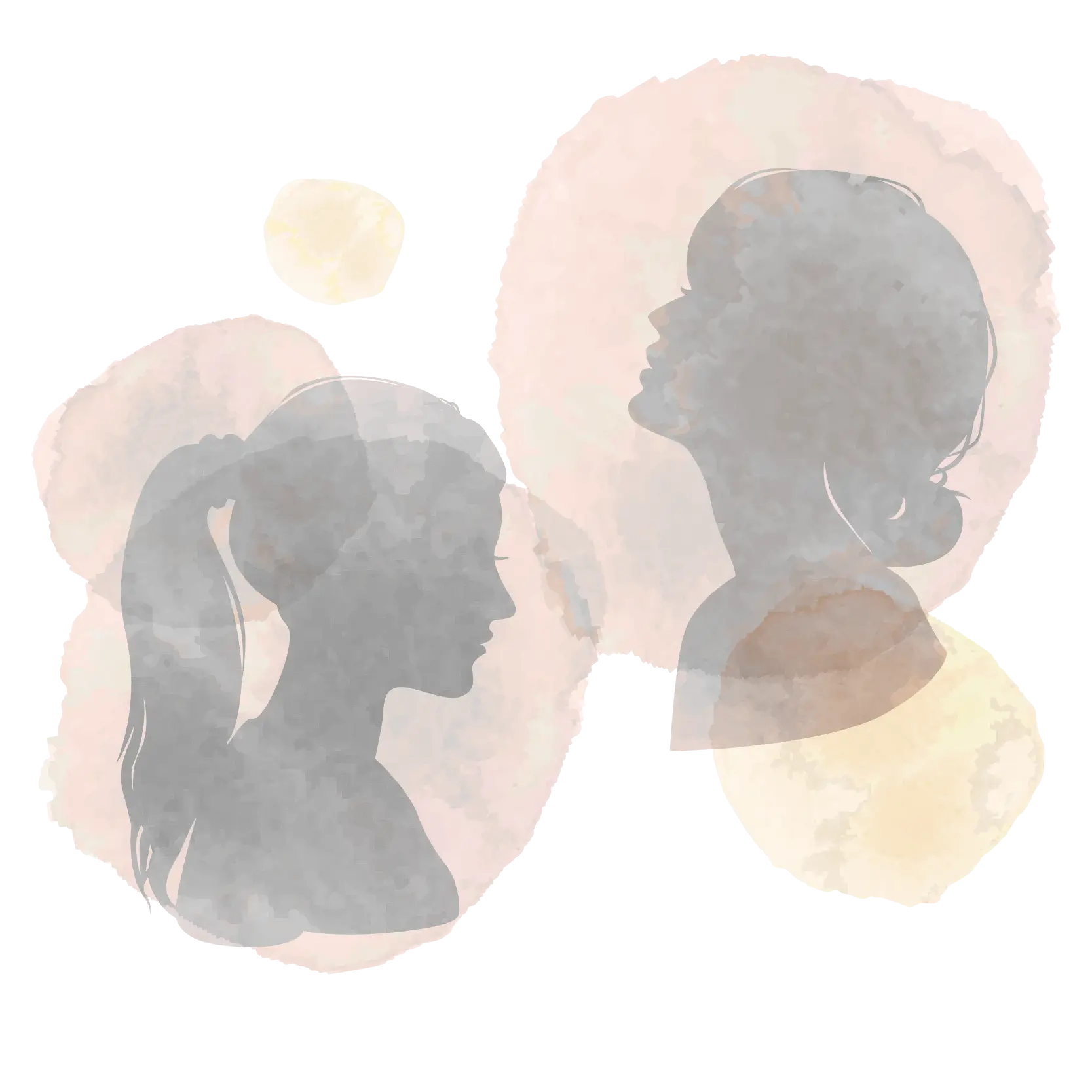 Frauenbalance (2 Frauenköpfe, die sich ansehen, Aquarell)